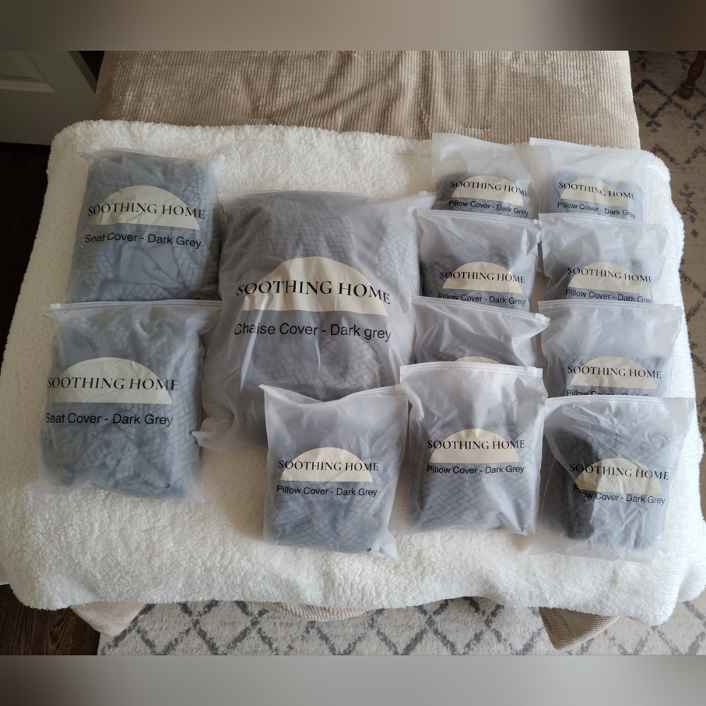 Soothing Home Sofa and Pillow Slip Covers Set Dark Gray New! - Picture 3 of 11